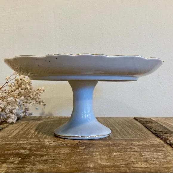 Floral Pedestal Cake Stand Signed Renee 8” - Picture 9 of 16